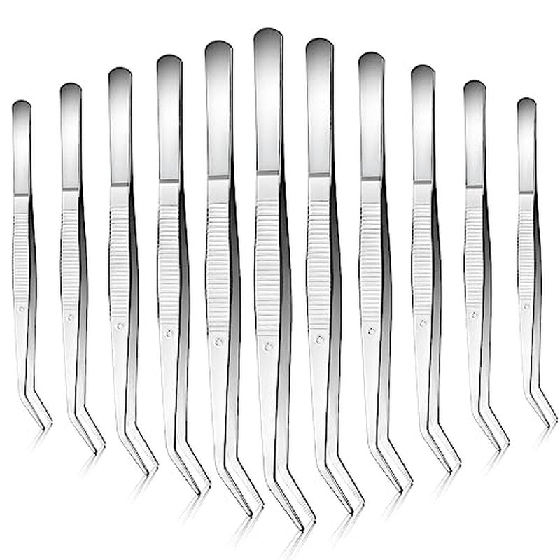 35 Pcs Carbon Steel Tweezers with Curved Serrated Tip, Multipurpose Craft Tweezers Non-Slip Forceps for Sewing Repairing