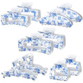 Blue Floral Hair Claw Clips Set - Large Hair Accessories for Women, 10 Pieces - Blue