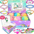 Unicorn Bath Bombs for Kids with Surprise Jewelry - 6 Pack, Organic & Scented