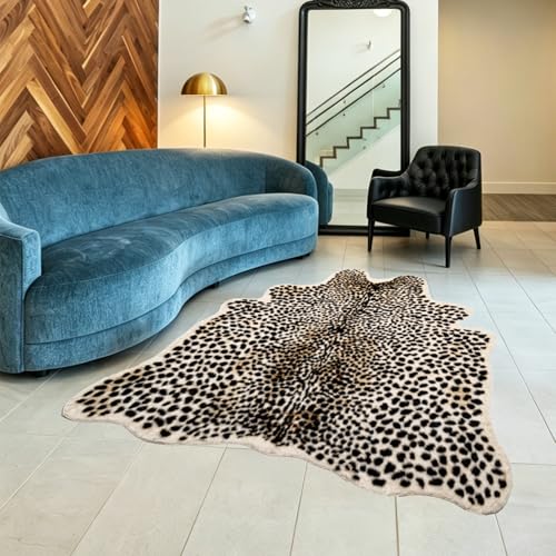 Beige & Black Leopard Print Rug 6.7x5.2ft Faux Animal Carpet Home Decor