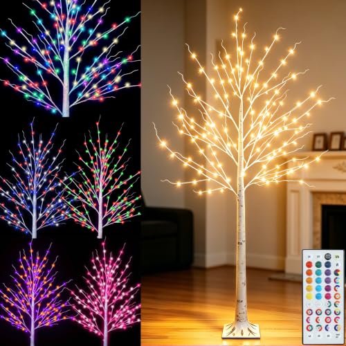 7 ft RGB Lighted Birch Tree with 35 Colors Christmas Tree Lights - Indoor Outdoor Decoration