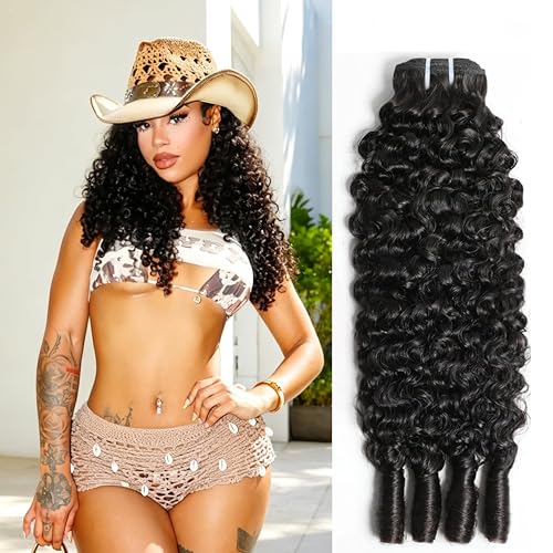 Natural Black Burmese Curly Hair Bundles 16 Inch Water Wave Virgin Human Hair with Spiral Ends - Monxaro