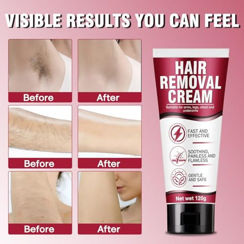 Hair Removal Cream for Women, Crema Depiladora Para Mujer, Fast-Acting, Effective Painless Flawless Depilatory Cream for Legs, Arms, Underarms, Stomach, Pubic Area and Bikini Line 120g