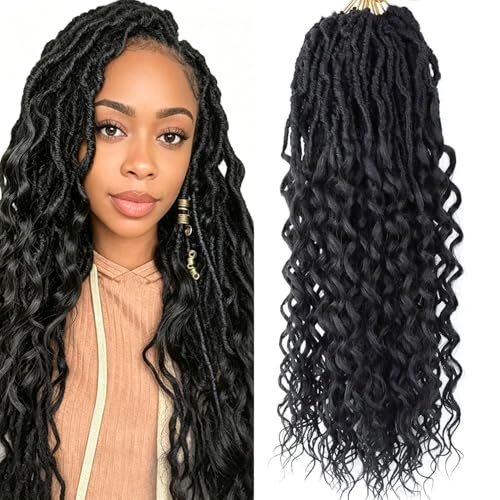 18 Inch Faux Locs Crochet Hair - Soft Wavy Locs with Curly Ends, 8 Packs of 1B
