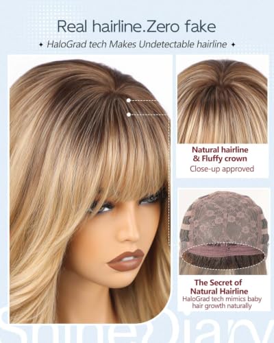 Wigs for Women Long Wavy PuffPro Voluminous High Crown with Bangs - Maple Syrup Brown