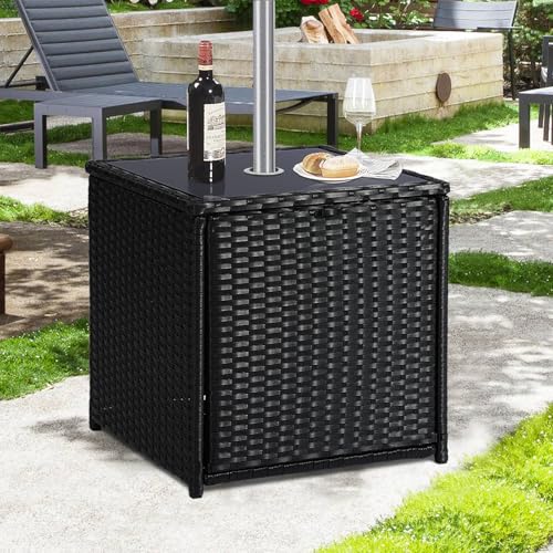 SUNNYPARK Outdoor Umbrella Side Table with Two Weight Bags 2 in 1