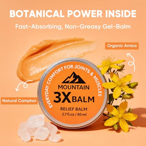 Mountain 3X Relief Balm, Mountain 3X Balms with Organic Arnica & Camphor - Soothing Gel Cream for Knee, Foot, Back & Joint Relief - Fast Absorbing, Non-Greasy Formula, 2.7fl oz (2)
