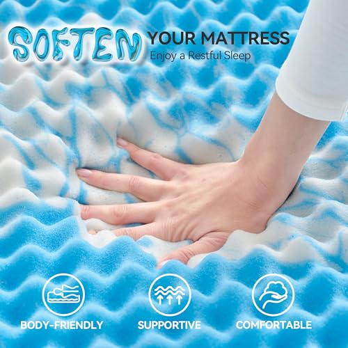 SINWEEK Queen 3 Inch Egg Crate Memory Foam Mattress Topper Blue - Support & Cooling