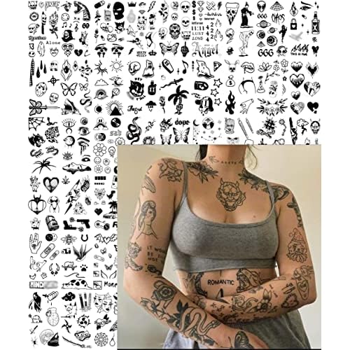 Impressed 48 Sheets Custom Unisex Ignorant Patchwork Temporary Tattoos - Small Semi Permanent Minimalist Black Fake Flash Tattoo for Women and Men - Micro Tiny Adult Hand, Sleeve, Finger Tat for Teens