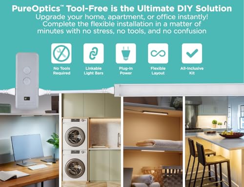 PureOptics LED Under Cabinet Lighting Kit - 9 Inch / 6 Bars, Motion Sensor, Dimmable, Linkable, 3 Color Settings, Tool-Free Installation