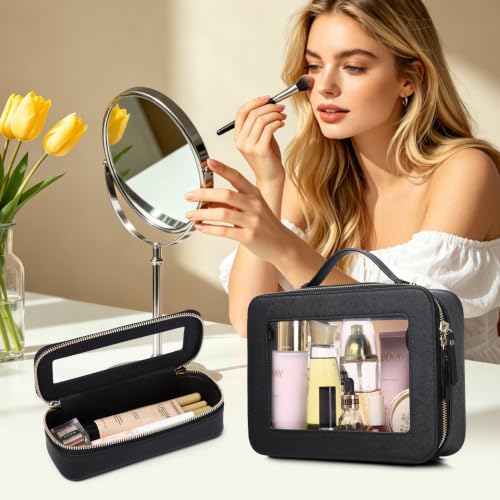 Travel Makeup Bag Set - Slim Brush & Toiletry Organizer, Black, A4/Black/L+Slim Variation
