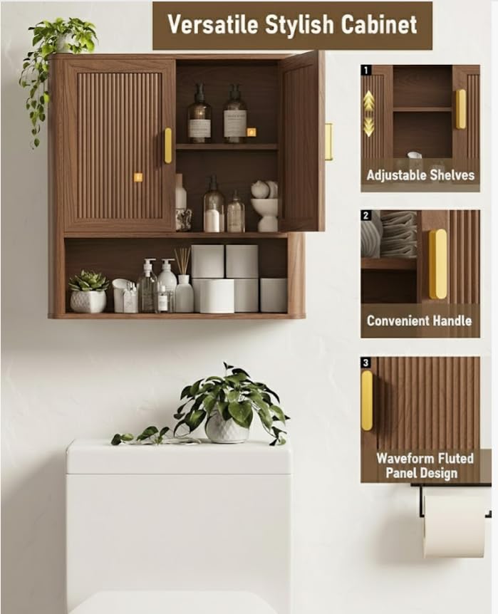INNOD Walnut Over Toilet Bathroom Storage Cabinet with Adjustable Shelves