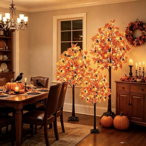 Orange Fall Maple Tree with Lights 4Ft, 5Ft, 6Ft - Remote & Timer