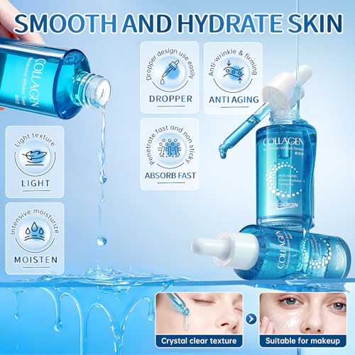 BECHOICEN Collagen Skincare Set for Women – Blue 7-Piece Face Care Kit with Cleanser, Toner, Serum, Eye Cream, Face Cream & Masks – Hydrating & Firming Routine