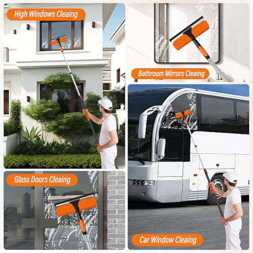 26FT Telescoping Window Cleaning Kit with 10.65in Squeegee & Replacement Pads - Adjustable Pole