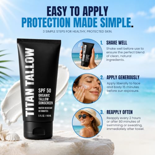 Mineral Sunscreen SPF 50 with Organic Grass-Fed Beef Tallow - Reef Safe, Broad Spectrum for Face & Body - 5 Oz