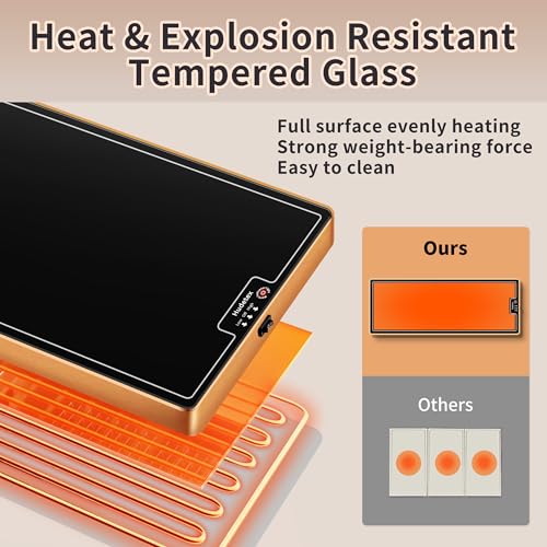 Hudetex Extra Long 40x12 Inch Food Warming Mat with Tempered Glass - Black