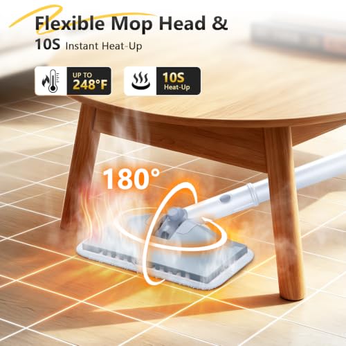 Cherubia 10-in-1 Steam Mop with Detachable Handheld Cleaner - Warm White & Gray