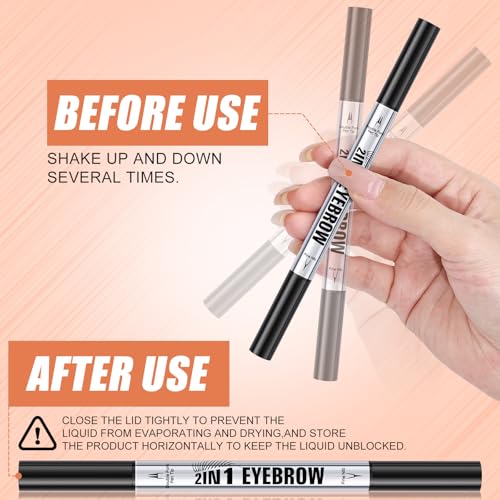 Microblading Eyebrow Pen, Eyebrow Pencil Brown Hair Like Natural Liquid Brow Contouring Pen, 2-in-1 Dual-Ended Long Lasting Eye Brow Filler Pencil with Precise 2 Micro-Fork-Tip (Brown)