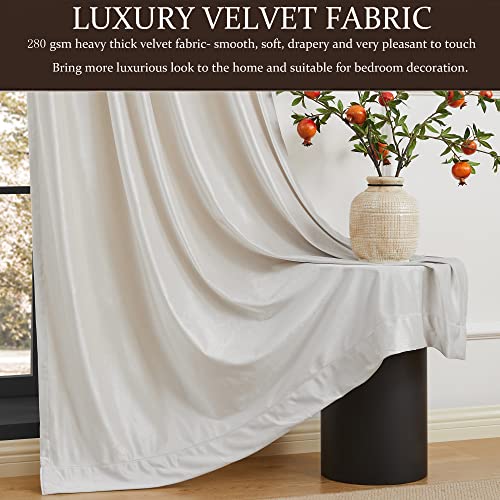 Cream Ivory Velvet Blackout Curtains Set of 2 - 52W x 108L Inches, Thermal Room Darkening Drapes with Rod Pocket & Back Tab for Living Room Bedroom