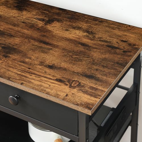 HOOBRO Rustic Brown & Black Kitchen Island with Storage, Rolling Cart, 2 Drawers, Outlet & Wine Rack