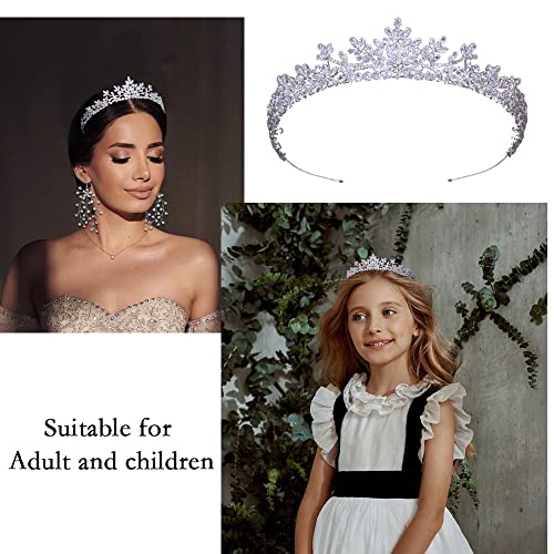 Silver Wedding Tiara with Sparkly Zircon Crowns for Women Handmade Bridal Headpiece