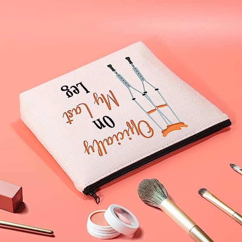 JXGZSO Broken Bones Recovery Gift Officially On My Last Leg Funny Broken Leg Gifts Orthopedic Surgeon Cosmetic Zipper Bag