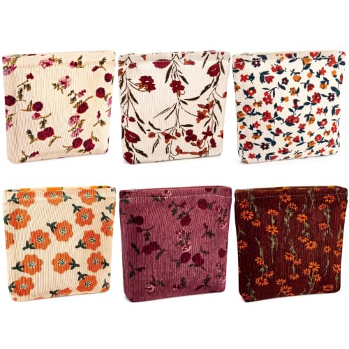 Graceful 6 Pack Corduroy Makeup Bags Small Cosmetic Pouches Portable for Purse