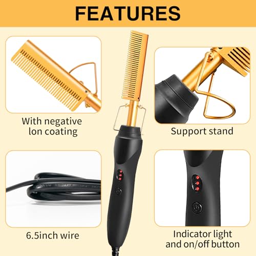 Hot Comb Hair Straightening Brush with Adjustable Temperature - 21Pcs Wig & Black Hair Styling Set
