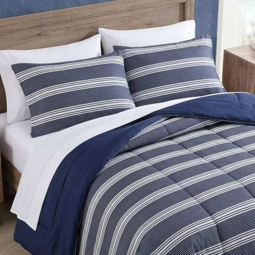 Nautica Twin XL Comforter Set with Matching Sham - Navy Stripes