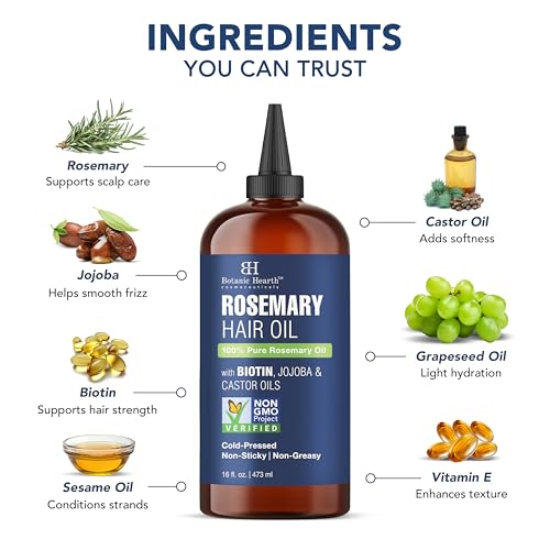 Botanic Hearth Rosemary Hair Oil 16 Fl Oz - Organic, Promotes Hair Growth & Thickness - Variation: 16 Fl Oz-Rosemary (1pk)