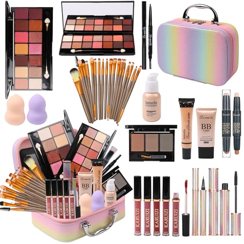 Rainbow Makeup Kit for Girls with Brushes & Organizer - Fun Cosmetic Set