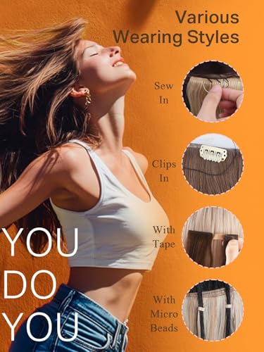 Hair Extensions Real Human Hair 20 Inch Dark Brown to Chestnut Brown 60g – Seamless Sew-In, Clip-In, Tape-In & Micro Beads
