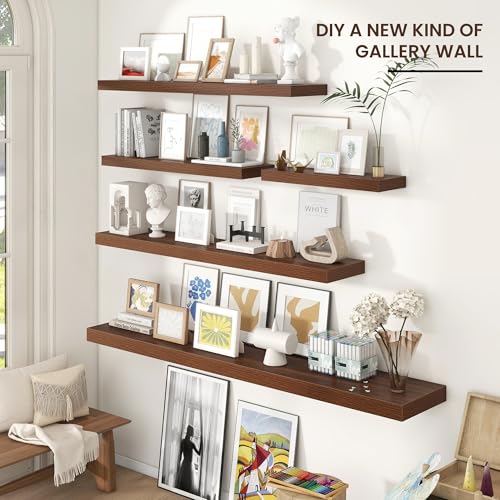 48-Inch Walnut Floating Wall Shelves Set - Modern Rustic Storage, 2-Pack