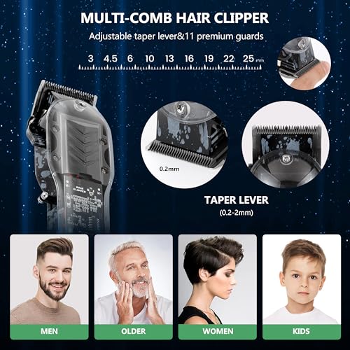Cordless Professional Hair Clippers for Men with LED Display and 8 Fade Combs