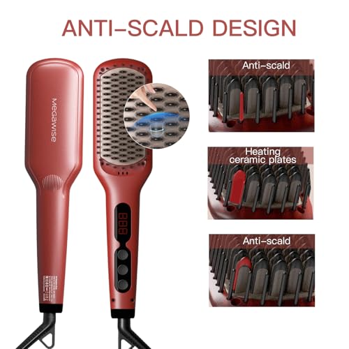 MEGAWISE Ionic Ceramic Hair Straightener Brush - Tomato Red with LED Display