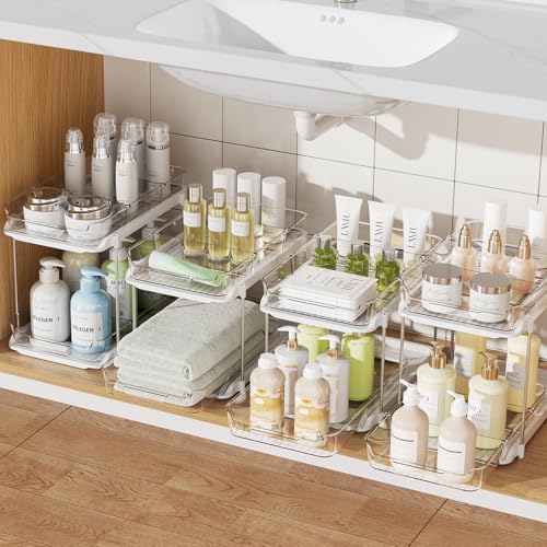 White 4 Pack 2-Tier Under Sink & Bathroom Organizer Set - Stackable Multi-Purpose Storage