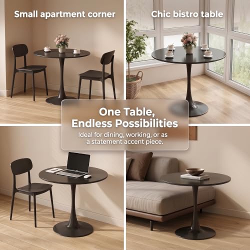 Small Round Dining Table 28-inch Tulip Table with Metal Pedestal, Black