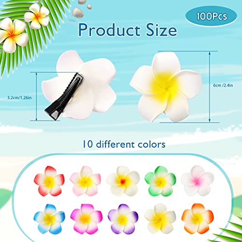 100 Pcs Hawaiian Foam Plumeria Hair Clips - 2.4 Inch, Multicolor Pack