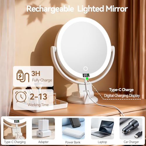 20X Magnifying Mirror Suction Cup with Lights, Wall Mounted Makeup