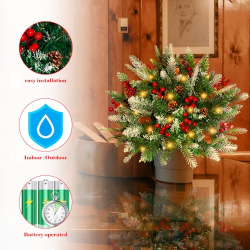 Lighted Christmas Urn Filler 2 Pack - Warm White LED 24 Inch Outdoor Decor