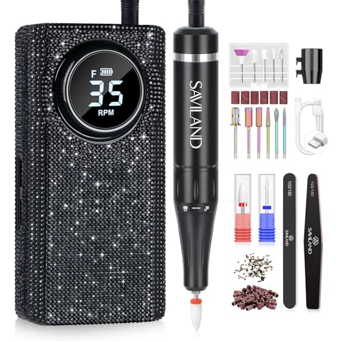 SAVILAND Portable Electric Nail Drill 35000RPM for Professional Nail Techs - Black