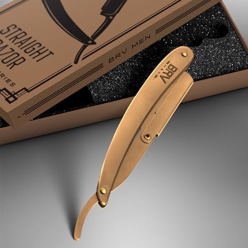 BRV Men Titanium Bronze Straight Razor Kit with Single Edge Blades - Professional Barber Shaving Tool