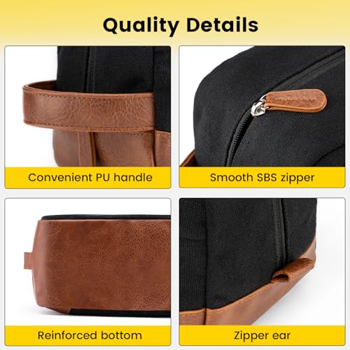 Travel Toiletry Bag - Water-Resistant Canvas Hanging Organizer for Men, Medium, Black (Pack of 2)