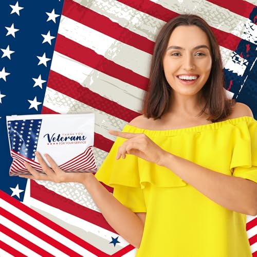 SilTriangle 100 Pcs Christmas Veterans Thank You Gift Bag Veterans Gift Bulk Red Blue EVA Cosmetic Bag American Flag Thank You for Your Service Patriotic USA Party Favors for Men Soldier