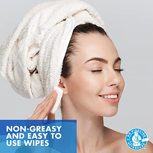 Unscented Piercing Aftercare Wipes - Saline Ear & Body Piercing Cleaner, 200 Count