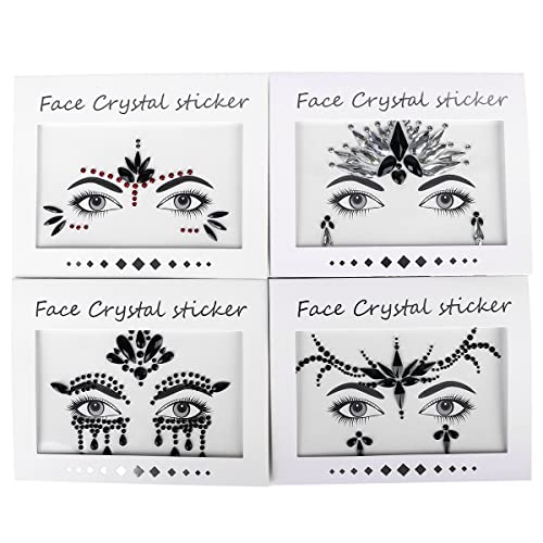 Bowitzki Halloween Face Jewels Festival Design Women Mermaid Face Gems Rhinestone Crystals Stickers Eyes Body Temporary Tattoos (Black-B)
