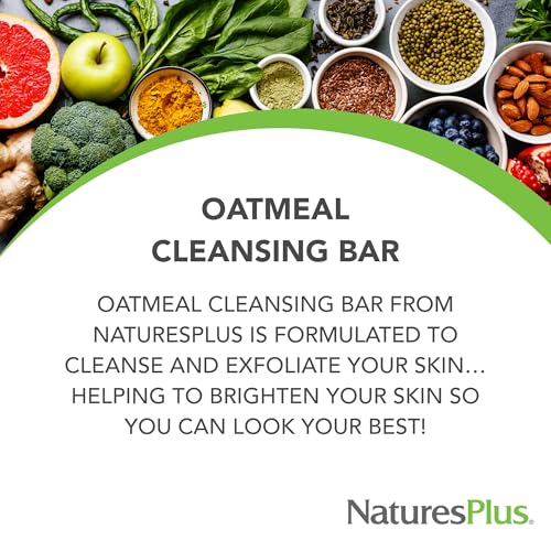 NaturesPlus Oatmeal Cleansing Bar - 3.5 Ounce - All Natural, Exfoliating & Energizing - Moisturizing, Revitalizing & Gentle On Skin - Aromatherapuetuic Plant Extracts, Essential Oils (Pack of 4)