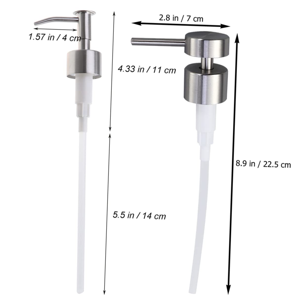VALICLUD 2Pcs Stainless Steel Pump Head Replacement for Lotion and Soap Dispenser Bottle Caps with Long Nozzle for Easy Control for Home Kitchen and Bathroom Use