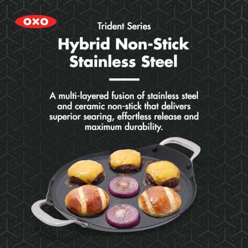 OXO Hybrid Nonstick Stainless Steel Griddle Pan - Induction & All Cooktop, Stay-Cool Handle, Dishwasher Safe